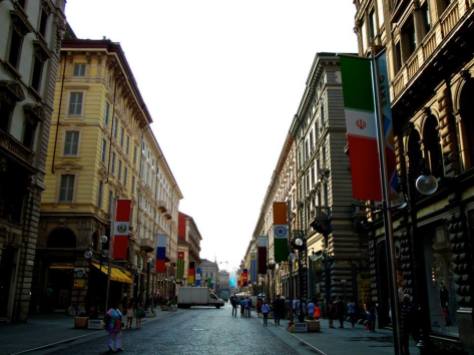 The walk to Milano Centrale, the station where we took our train back to the airport! International flags lined the street for the World Expo 2015, which happened in Milan from May to October.